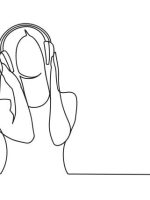 Continuous one line drawing of a woman. Music concept. Beautiful woman with headphones listening to music isolated on a white background. Vector illustration