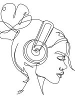 girl with headphones one line vector illustration